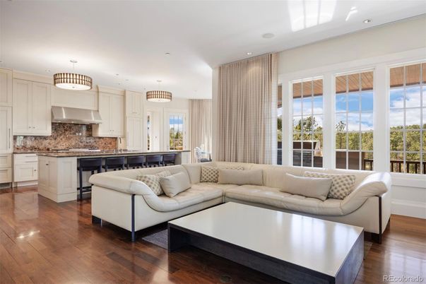 Interior, Kitchen, Living room, Pendant Lights, Recessed Lighting, Wood Texture Flooring