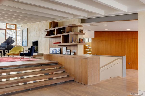 Fireplace, Interior, Piano, Recessed Lighting, Wood Texture Flooring
