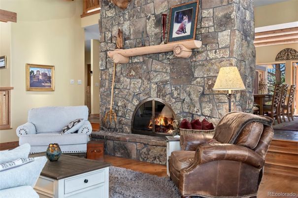 Fireplace, Interior, Living room, Stone Walls, Wood Texture Flooring