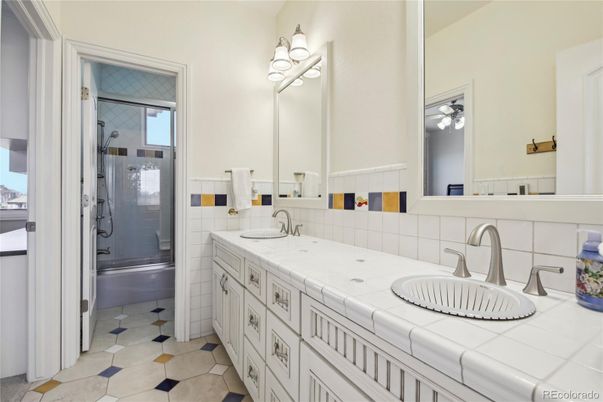 Bathroom, Dual Sink Vanities, Glass Shower, Interior, Tile Countertops
