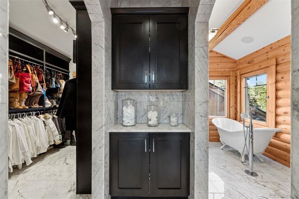 Bathroom, Free Standing Baths, Interior, Marble, Marble Walls, Walk-in Closets, Wooden Walls
