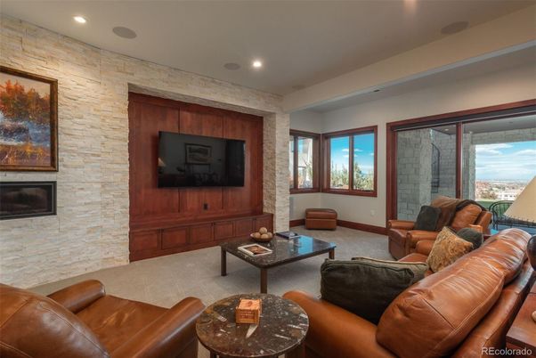 Interior, Living room, Recessed Lighting, Stone Walls