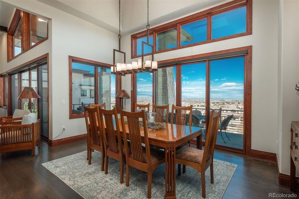 Dining room, Interior, Pendant Lights, Wood Texture Flooring
