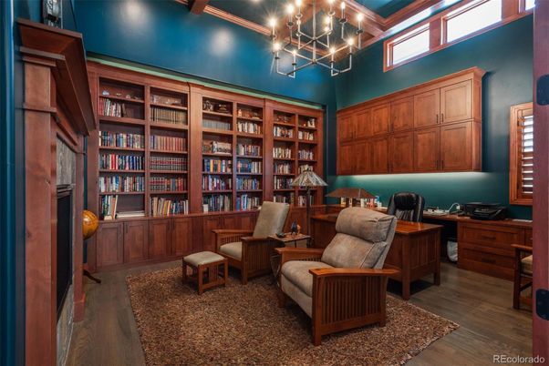 Chandelier, Home Office, Interior, Pendant Lights, Wood Texture Flooring