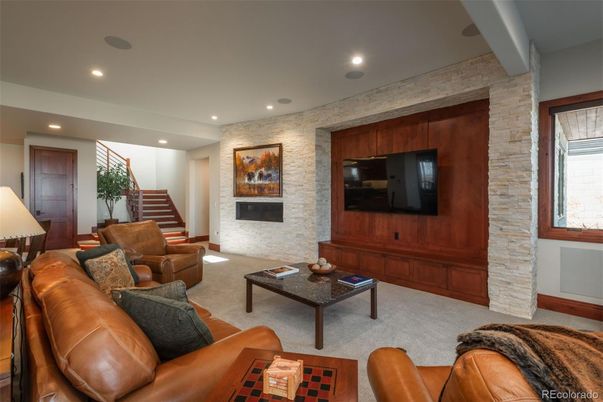 Interior, Living room, Recessed Lighting, Stone Walls