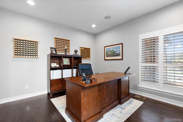 Home Office, Interior, Recessed Lighting, Wood Texture Flooring