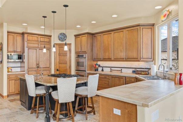 Interior, Kitchen, Pendant Lights, Recessed Lighting, Stainless Steel Appliances, Tile Countertops