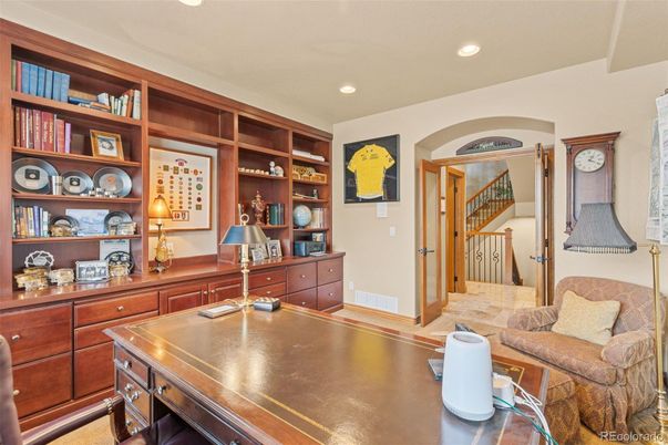 Home Office, Interior, Recessed Lighting, Wood Texture Flooring