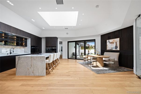 Dining room, Interior, Kitchen, Recessed Lighting, Wood Texture Flooring
