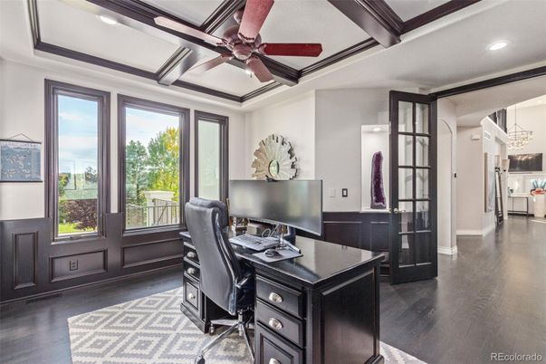 Home Office, Interior, Recessed Lighting, Wood Texture Flooring