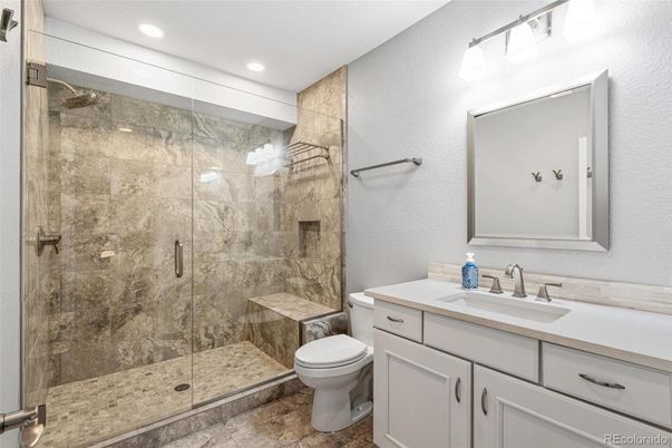 Bathroom, Glass Shower, Interior, Recessed Lighting