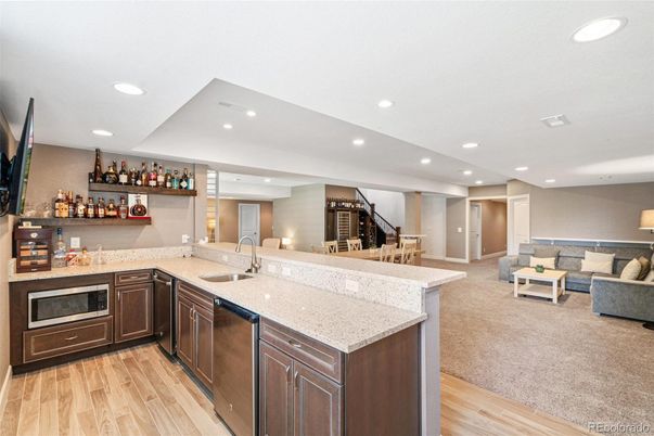 Interior, Kitchen, Living room, Recessed Lighting, Wood Texture Flooring