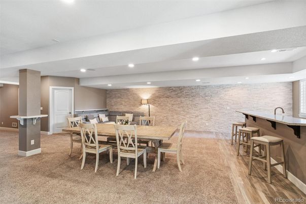 Dining room, Interior, Recessed Lighting, Stone Walls