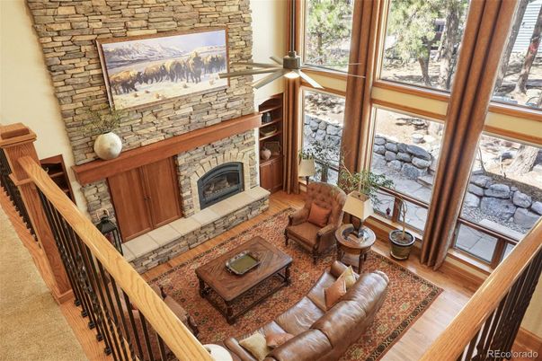 Fireplace, Interior, Living room, Stone Walls, Wood Texture Flooring