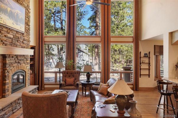 Fireplace, Interior, Living room, Stone Walls, Wood Texture Flooring