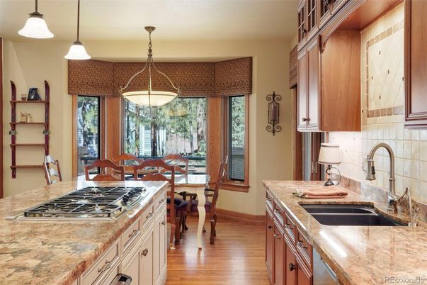 Dining room, Interior, Kitchen, Pendant Lights, Wood Texture Flooring