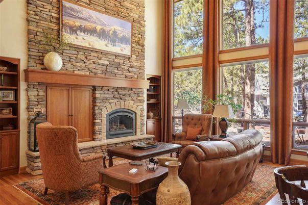 Fireplace, Interior, Living room, Stone Walls, Wood Texture Flooring