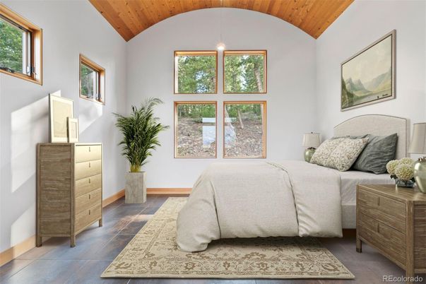 Bedroom, Interior, Pendant Lights, Wooden Ceilings, Wood Texture Flooring
