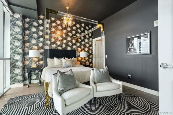 Bedroom, Interior, Pendant Lights, Wood Texture Flooring