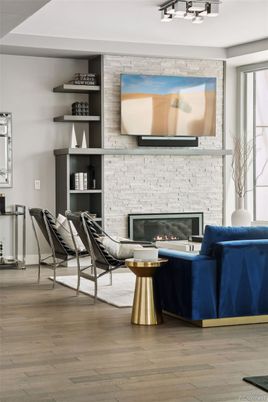 Fireplace, Interior, Living room, Stone Walls, Wood Texture Flooring