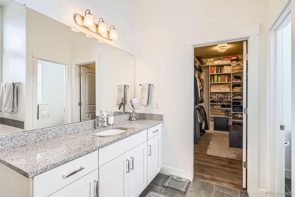 Bathroom, Dual Sink Vanities, Interior, Walk-in Closets, Wood Texture Flooring