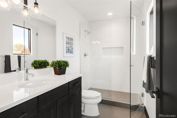 Bathroom, Glass Shower, Interior, Recessed Lighting