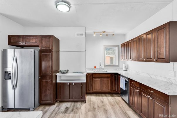 Interior, Kitchen, Stainless Steel Appliances, Wood Texture Flooring