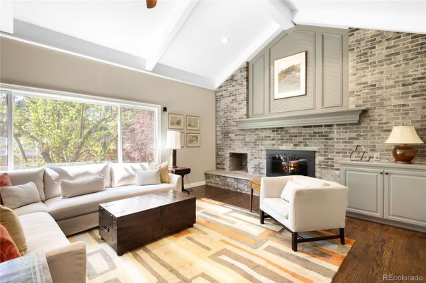 Fireplace, Interior, Living room, Stone Walls, Wood Texture Flooring