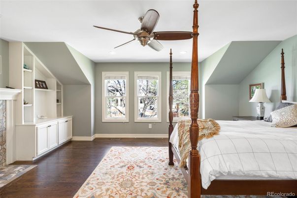 Bedroom, Fireplace, Interior, Wood Texture Flooring