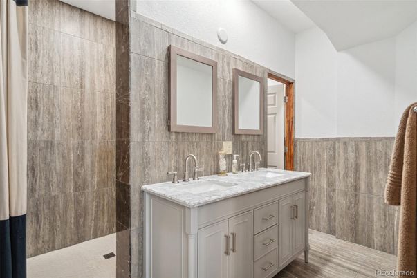 Bathroom, Dual Sink Vanities, Interior, Wood Texture Flooring
