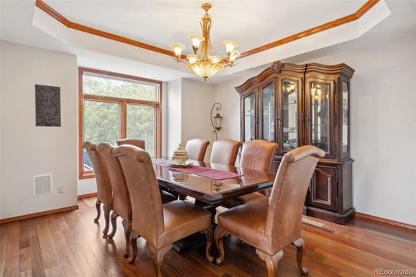 Chandelier, Dining room, Interior, Wood Texture Flooring
