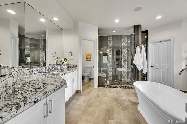 Bathroom, Dual Sink Vanities, Free Standing Baths, Glass Shower, Interior, Recessed Lighting