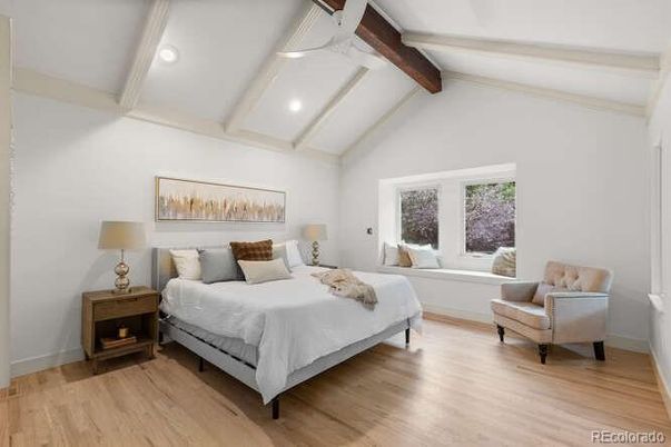Bedroom, Interior, Recessed Lighting, Wooden Beams, Wood Texture Flooring