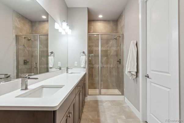 Bathroom, Dual Sink Vanities, Glass Shower, Interior, Recessed Lighting