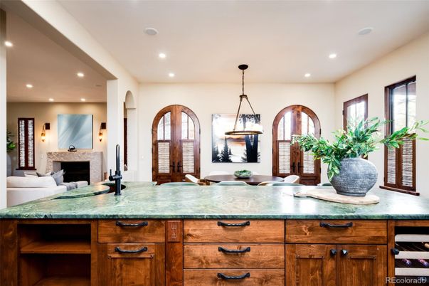 Dining room, Fireplace, Interior, Living room, Pendant Lights, Recessed Lighting