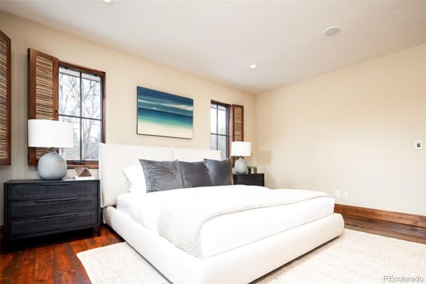 Bedroom, Interior, Recessed Lighting, Wood Texture Flooring