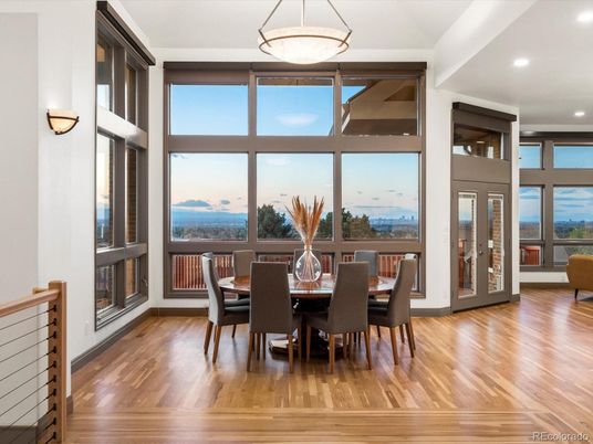 Dining room, Interior, Recessed Lighting, Wood Texture Flooring