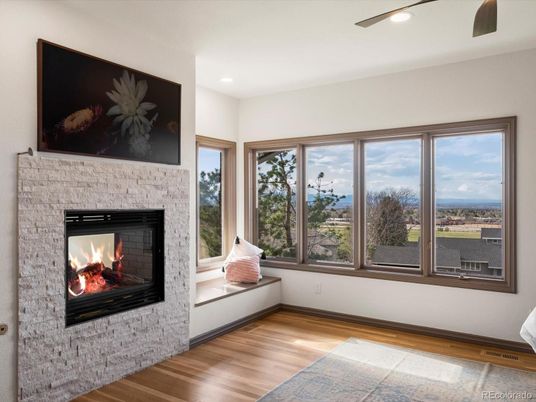 Fireplace, Interior, Recessed Lighting, Wood Texture Flooring
