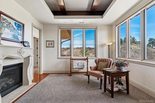 Fireplace, Interior, Recessed Lighting, Wooden Beams, Wood Texture Flooring