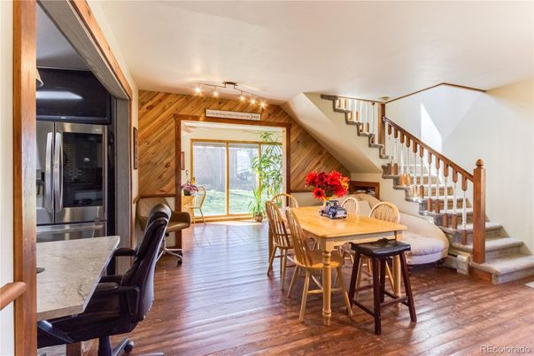 Dining room, Interior, Wood Texture Flooring, Wooden Walls