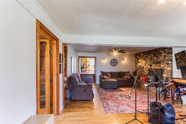 Interior, Living room, Stone Walls, Wood Texture Flooring