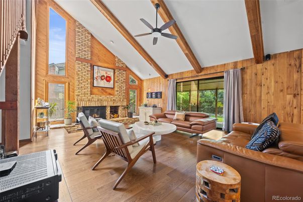 Fireplace, Interior, Living room, Wooden Beams, Wood Texture Flooring, Wooden Walls