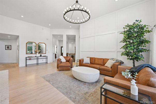 Interior, Living room, Pendant Lights, Recessed Lighting, Wood Texture Flooring