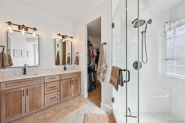 Bathroom, Dual Sink Vanities, Glass Shower, Interior