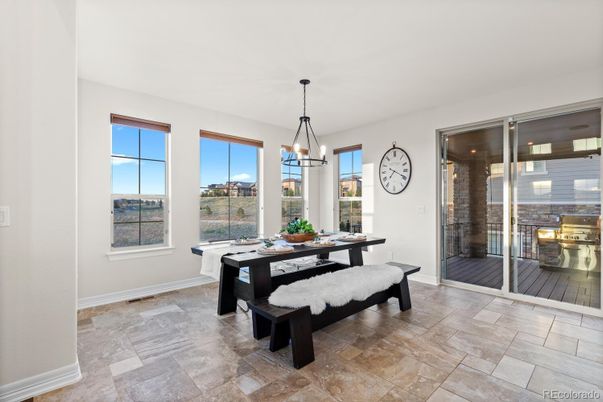 Dining room, Fireplace, Interior, Pendant Lights