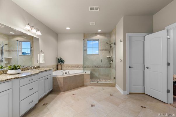 Bathroom, Dual Sink Vanities, Glass Shower, Interior, Recessed Lighting