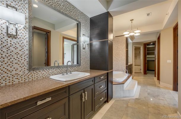 Bathroom, Dual Sink Vanities, Interior, Pendant Lights, Recessed Lighting