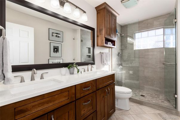 Bathroom, Dual Sink Vanities, Glass Shower, Interior