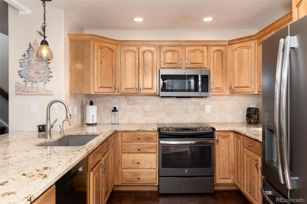 Interior, Kitchen, Pendant Lights, Recessed Lighting, Wood Texture Flooring