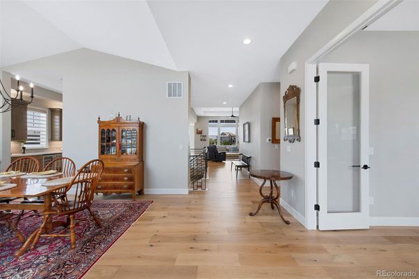 Dining room, Interior, Recessed Lighting, Wood Texture Flooring